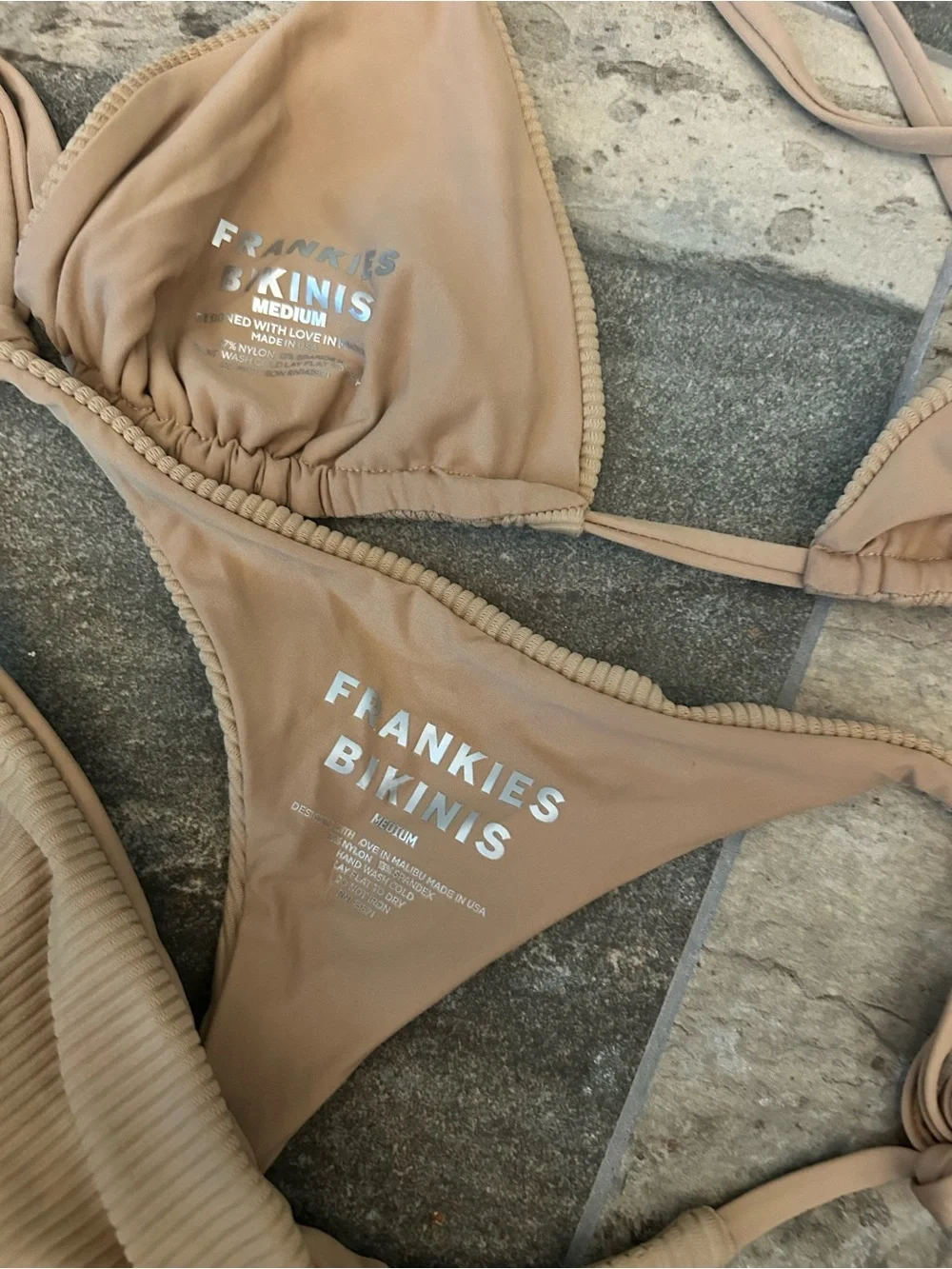 Frankie's Bikinis Ribbed Nude String Bikini